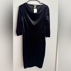 H&M Black Velvet Cowl Neck Long Sleeve Dress